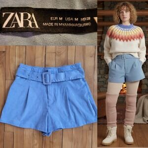 Zara Faux Suede‎ light blue shorts with pockets Size M